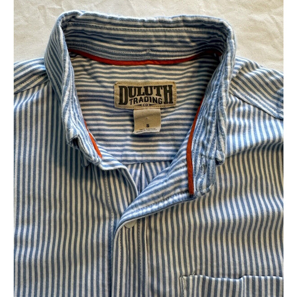 Duluth Trading Co Button Up Flannel Shirt Blue/white Stripe Small 100% Cotton - Picture 9 of 12